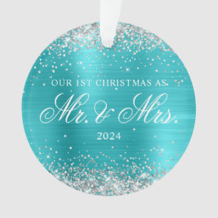 Zilver Glitter Turquoise Blauwe Folie 1e Kerstmis Ornament