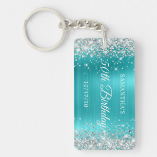 Zilver Glitter Turquoise Blauwe Folie 50ste Verjaa Sleutelhanger