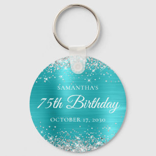 Zilver Glitter Turquoise Blauwe Folie 75e Verjaard Sleutelhanger