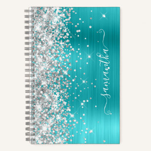 Zilver Glitter Turquoise Blauwe Folie Meisjesachti Notitieboek