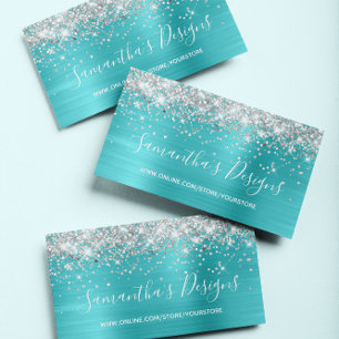 Zilver Glitter Turquoise Blauwe Folie Online Winke Visitekaartje
