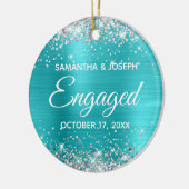 Zilver Glitter Turquoise Blauwe Folie Verloving Keramisch Ornament (Links)