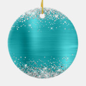 Zilver Glitter Turquoise Blauwe Folie Verloving Keramisch Ornament (Achterkant)