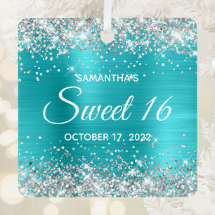 Zilver Glitter Turquoise Blauwe Ombre Folie Sweet Metalen Ornament