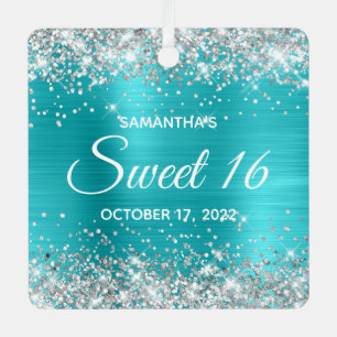 Zilver Glitter Turquoise Blauwe Ombre Folie Sweet Metalen Ornament