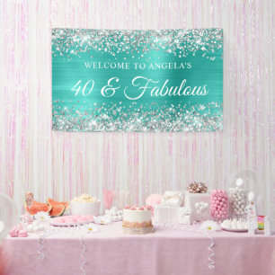 Zilver Glitter Turquoise Folie 40 & Fabulous Spandoek