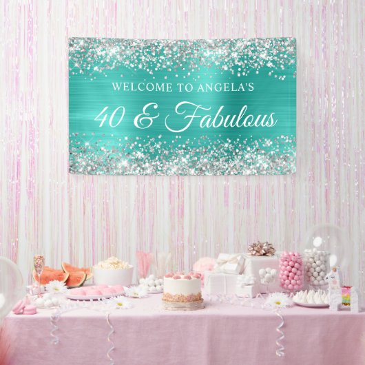 Zilver Glitter Turquoise Folie 40 & Fabulous Spandoek (Feest)
