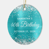 Zilver Glitter Turquoise Folie 40e Verjaardag Keramisch Ornament (Links)