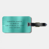 Zilver Glitter Turquoise Folie Fancy Monogram Bagagelabel (Achterkant horizontaal)