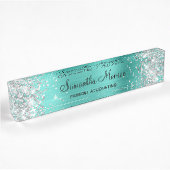 Zilver Glitter Turquoise Folie Naambordje
