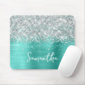 Zilver Glitter Turquoise Glam Naam Muismat (Met muis)