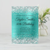 Zilver Glitter Turquoise Monogram 30e Verjaardag Kaart (Staand voorkant)