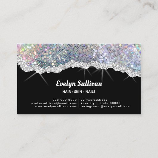 Zilver glitter visitekaartje (Achterkant)