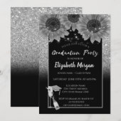 Zilver Glitter, Wijn, Glass, Zonnebloemen Kaart (Voorkant / Achterkant)