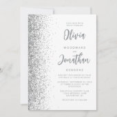 Zilver Glitter Wit Script QR Code Trouwfeest Kaart (Voorkant)
