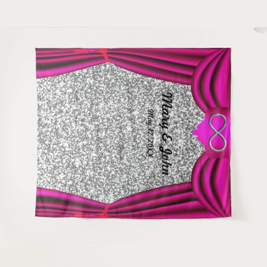 Zilver Glitter Zilver Oneindig Roze Gordijn Wandkleed (Voorkant (horizontaal))