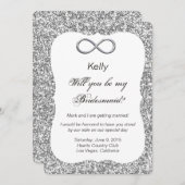 Zilver Glitter Zilver Oneindigheid Bruidsmeisje Ka Kaart (Voorkant / Achterkant)