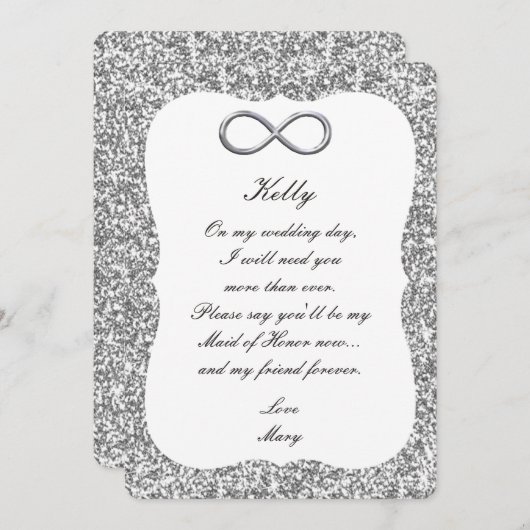 Zilver Glitter Zilveren Oneindigheid Bruidsmeisje  Kaart (Voorkant / Achterkant)