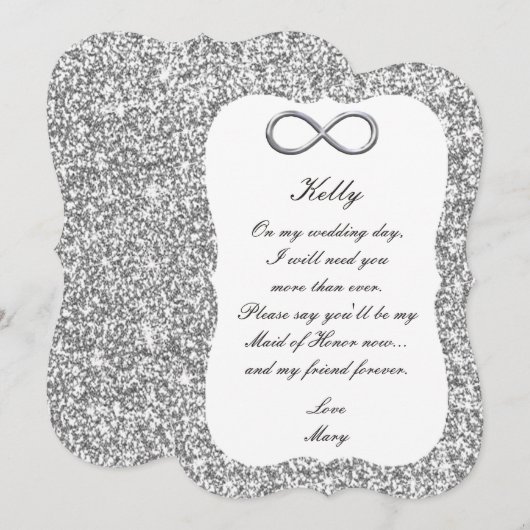 Zilver Glitter Zilveren Oneindigheid Bruidsmeisje  Kaart (Voorkant / Achterkant)