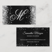 Zilver Glitter Zwart Folie Fancy Monogram Visitekaartje (Voorkant / Achterkant)