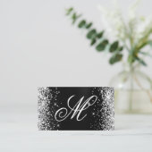 Zilver Glitter Zwart Folie Fancy Monogram Visitekaartje (Staand voorkant)