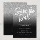 Zilver Glitter Zwart Ombre Save The Date (Voorkant / Achterkant)