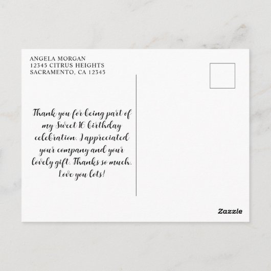 Zilver Glitter Zwart Sweet 16 Hartjes Dank je wel Briefkaart (Achterkant)