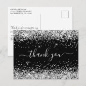 Zilver Glitter Zwarte Baby Shower Bedankt Briefkaart (Voorkant / Achterkant)