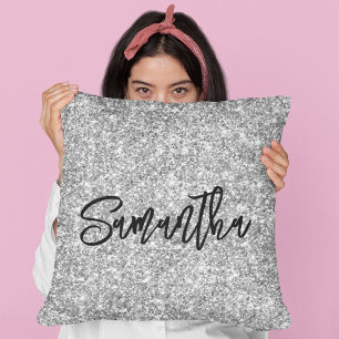 Zilver Glitter Zwarte Borstel Schrift Kussen