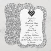 Zilver Glitter Zwarte Hart Bachelorette Feest Kaart (Voorkant / Achterkant)