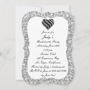 Zilver Glitter Zwarte Hart Bachelorette Feest Kaart