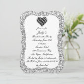 Zilver Glitter Zwarte Hart Bachelorette Feest Kaart (Staand voorkant)