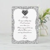 Zilver Glitter Zwarte Hart Bruidsmeisje kaart (Staand voorkant)