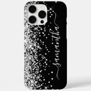 Zilver Glitter Zwarte Meisjesachtige Handtekening iPhone 16 Pro Max Hoesje