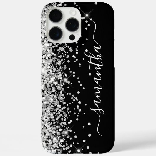 Zilver Glitter Zwarte Meisjesachtige Handtekening Case-Mate iPhone Case (Achterkant)
