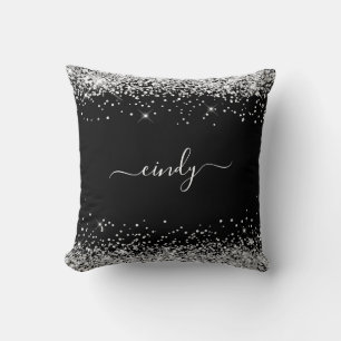 Zilver Glitter Zwarte Naam Kussen