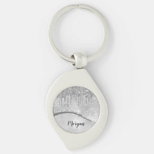 Zilver Glitterdruppels & Glans, Naam & Monogram Sleutelhanger