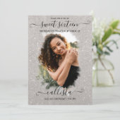 Zilver Glitterende Halo Fotocollage Sweet 16 Kaart (Staand voorkant)