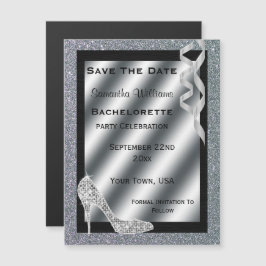 Zilver Glitterende Stiletto & Slierten Bachelorett Magnetische Uitnodiging