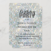 Zilver Glitterfeest Blauw Witte Bokeh Verjaardag Kaart (Voorkant / Achterkant)