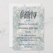 Zilver Glitterfeest Blauw Witte Bokeh Verjaardag Kaart (Voorkant)
