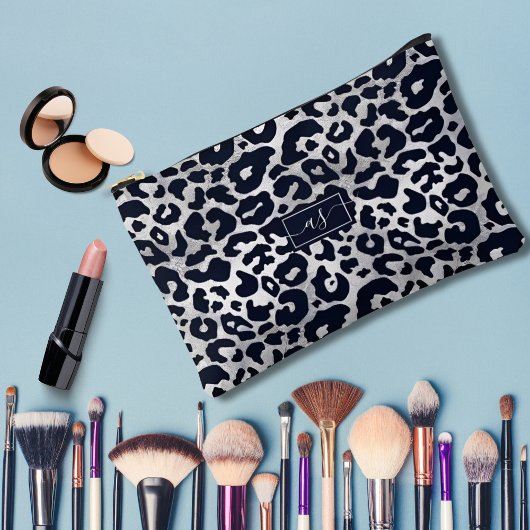 Zilver Glitterprint Zwart Luipaard Monogram Namen Etui