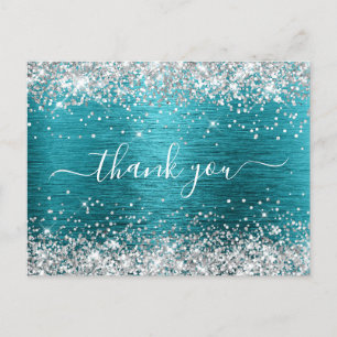 Zilver Glitters Donker Turquoise Verjaardag Bedank Briefkaart