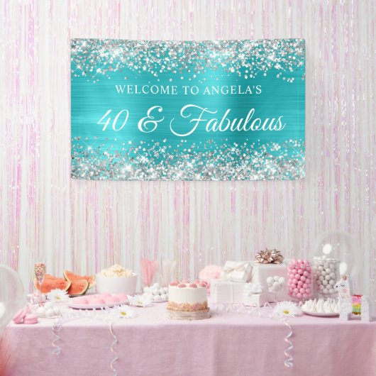 Zilver Glitters Turquoise Blauwe Folie 40 & Fabulo Spandoek (Feest)