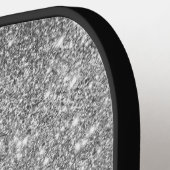 Zilver glitters witte script monogram naam pickleball paddle (Links Detail)