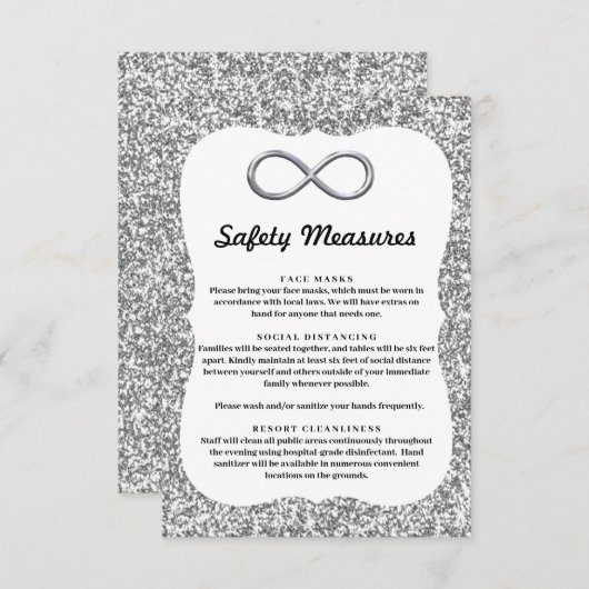 Zilver Glitters Zilver Oneindigheid Veiligheidsmaa Informatiekaartje (Voorkant / Achterkant)