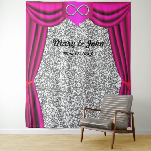 Zilver Glitters Zilveren Oneindigheid Roze Gordijn Wandkleed (In situ)