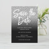 Zilver Glitters Zwart Ombre Save The Date (Staand voorkant)