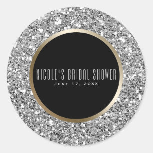 Zilver Glitters & Zwarte Gouden Elegante Trouwguns Ronde Sticker