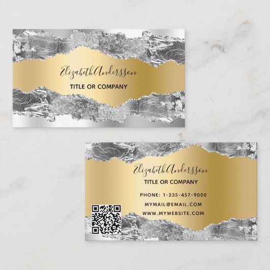 Zilver goud agaat marmer QR code Visitekaartje (Voorkant / Achterkant)